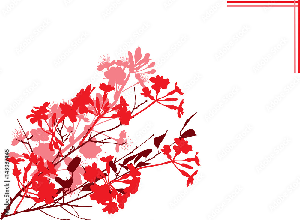 dark and light red silhouettes of sakura tree dark and light red silhouettes of sakura tree