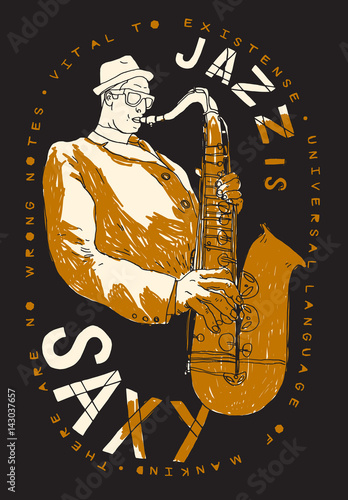 jazz saxophone player drawing poster. jazz is saxy
