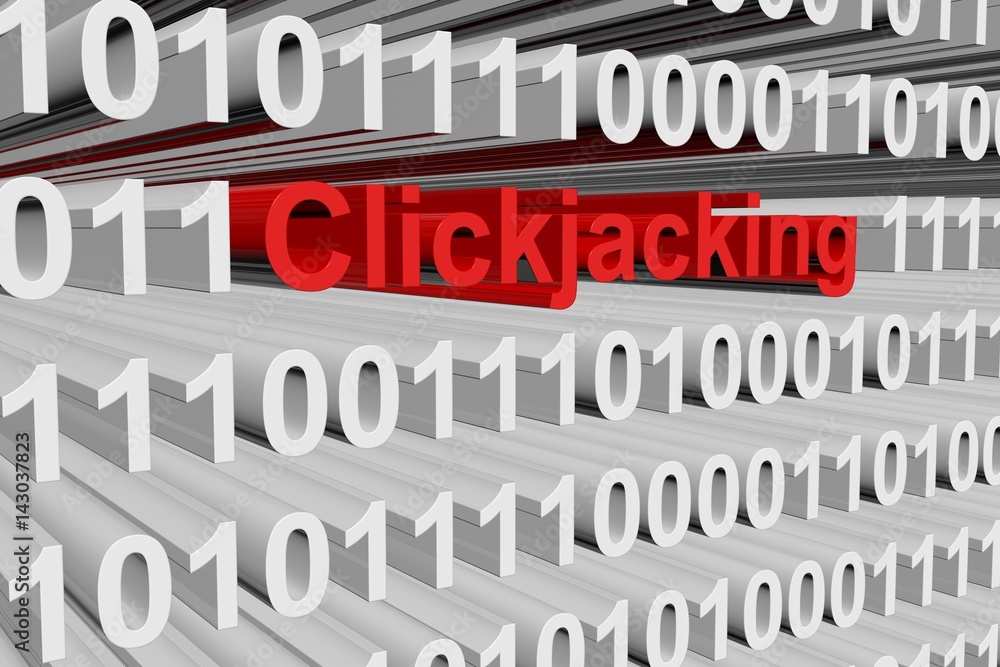 Clickjacking in the form of binary code, 3D illustration