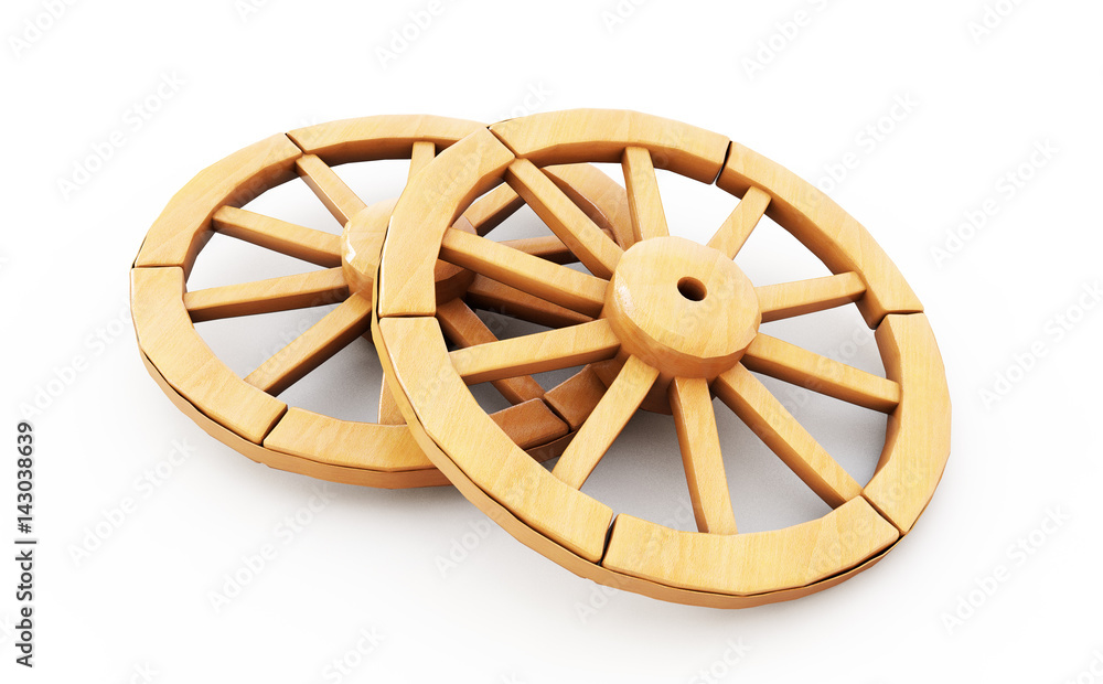 vintage wooden Wheels - 3d illustration isolated on white