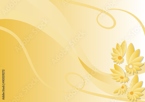 Yellow abstract spring background with fantasy flowers, flyer, poster, leaflet template, empty area for own message