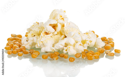 Pile of tasty popcorn isolated on white.