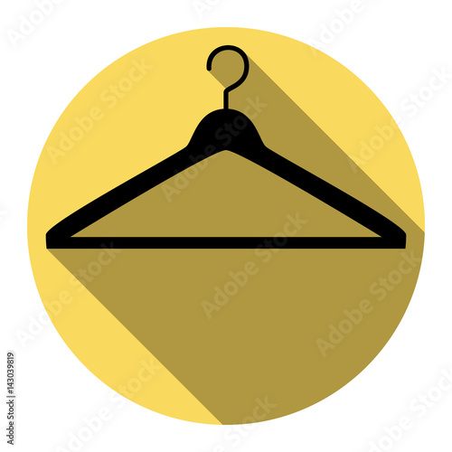 Hanger sign illustration. Vector. Flat black icon with flat shadow on royal yellow circle with white background. Isolated.