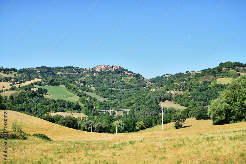 Countryside panorama and far view to Urbino, Italy.