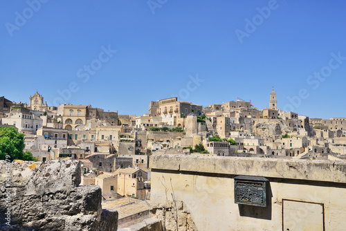 Fototapeta Naklejka Na Ścianę i Meble -  Panoramic view of the medieval ancient town of Matera (Sassi di Matera), Basilicata, Italy.