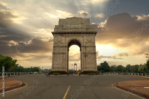 Historic India Gate Delhi - A war memorial on Rajpath road New Delhi at sunrise. photo