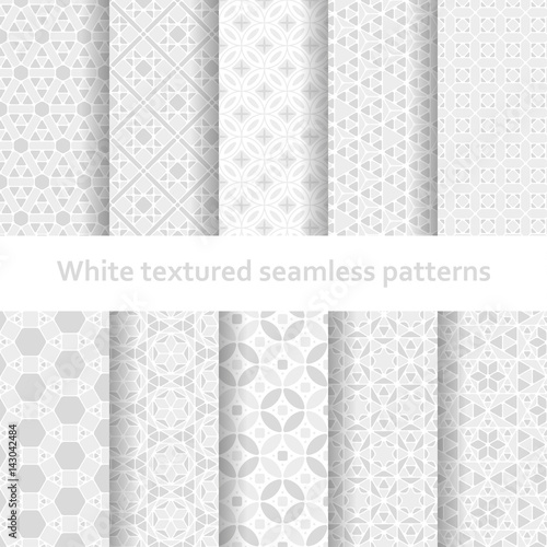 White textured seamless patterns set. Vector illustration.