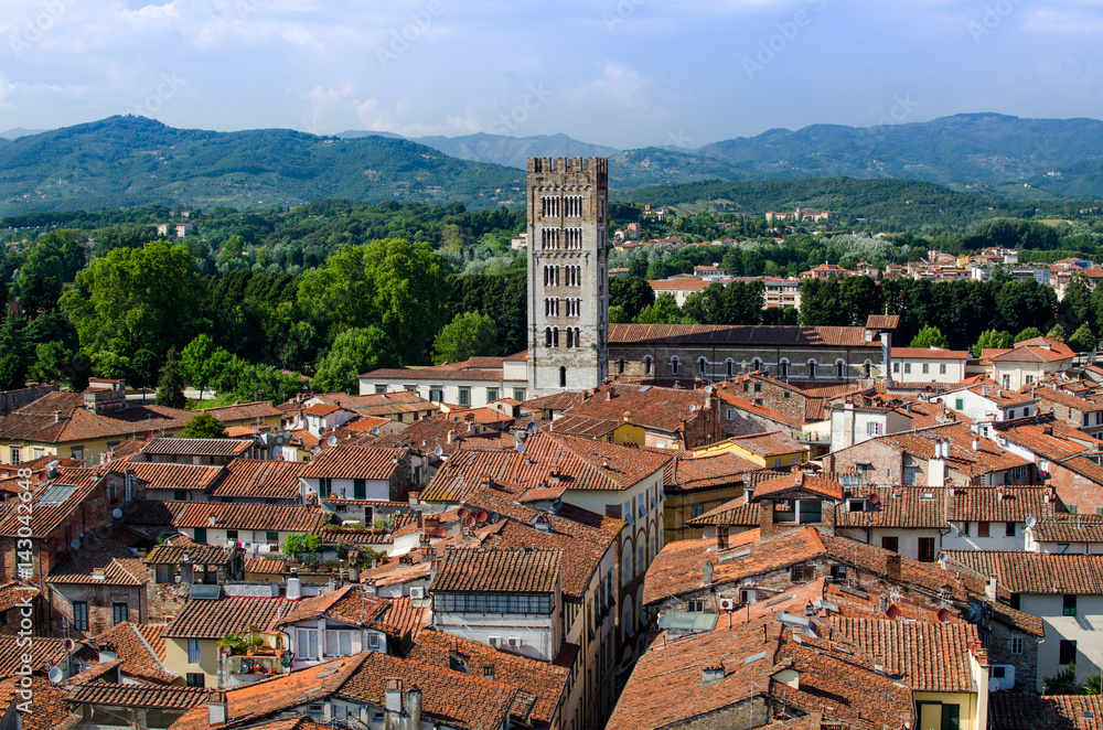 View to the old town of Lucca