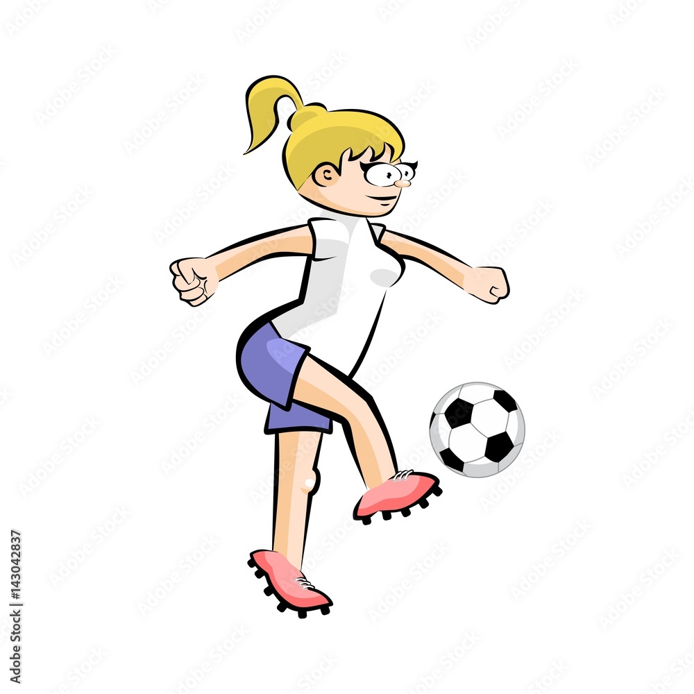 Female Soccer Player with Ball - Vector Cartoon isolated Female Soccer Player with Ball - Vector Cartoon isolated