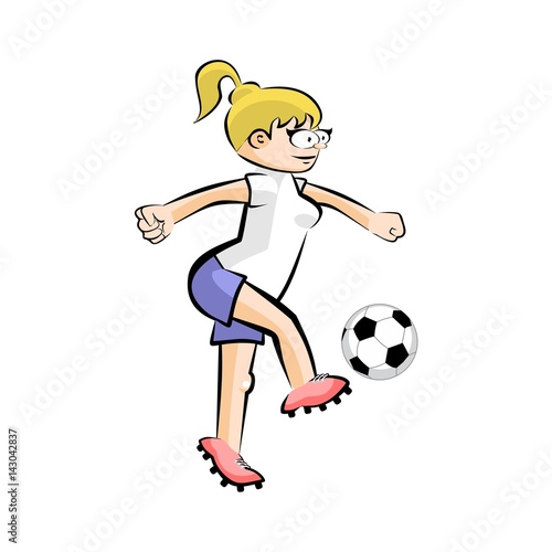 Female Soccer Player with Ball - Vector Cartoon isolated