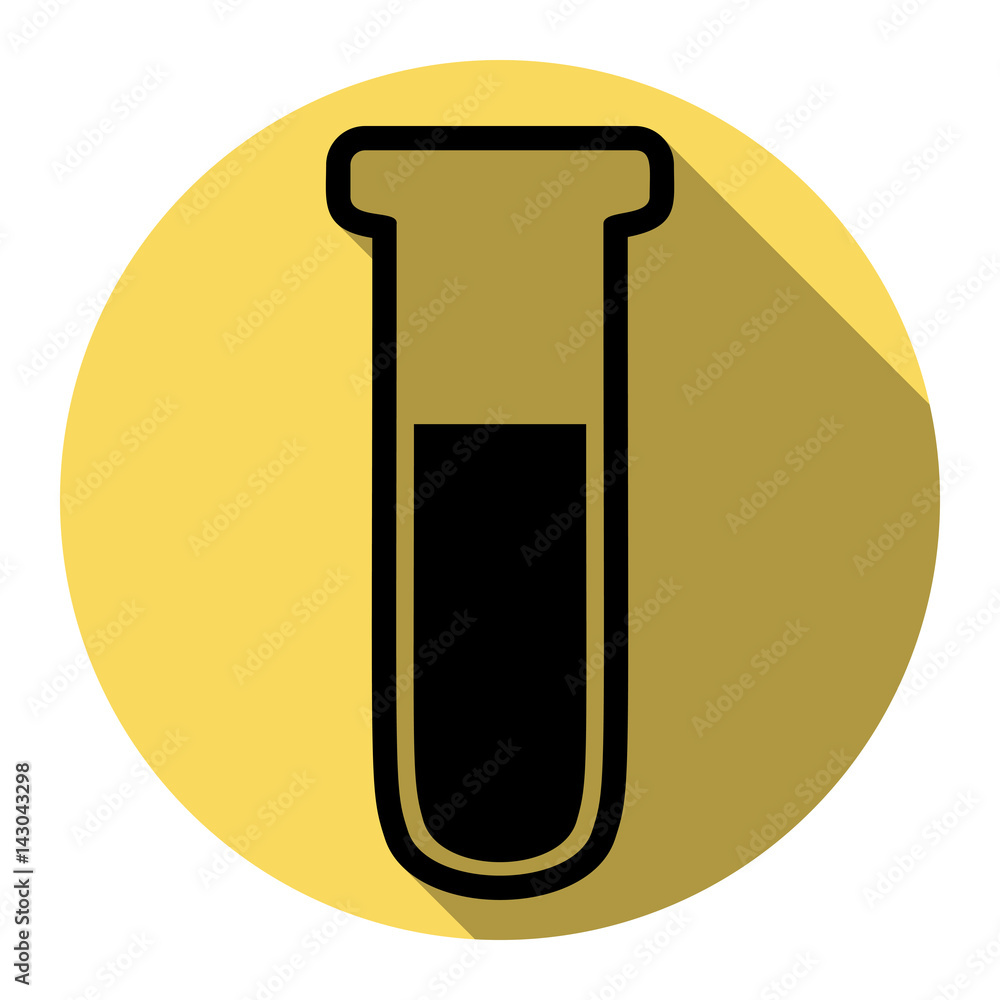 Medical Tube icon. Laboratory glass sign. Vector. Flat black icon with flat shadow on royal yellow circle with white background. Isolated. Medical Tube icon. Laboratory glass sign. Vector. Flat black icon with flat shadow on royal yellow circle with white background. Isolated.