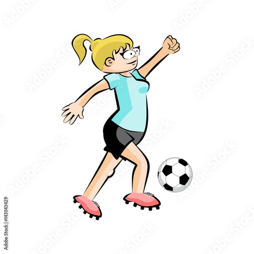 Female Soccer Player with Ball - Vector Cartoon isolated