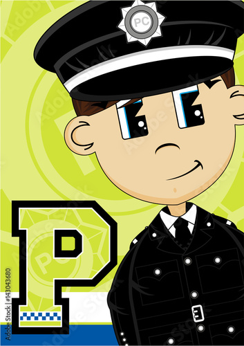 P is for Policeman Alphabet Learning Illustration