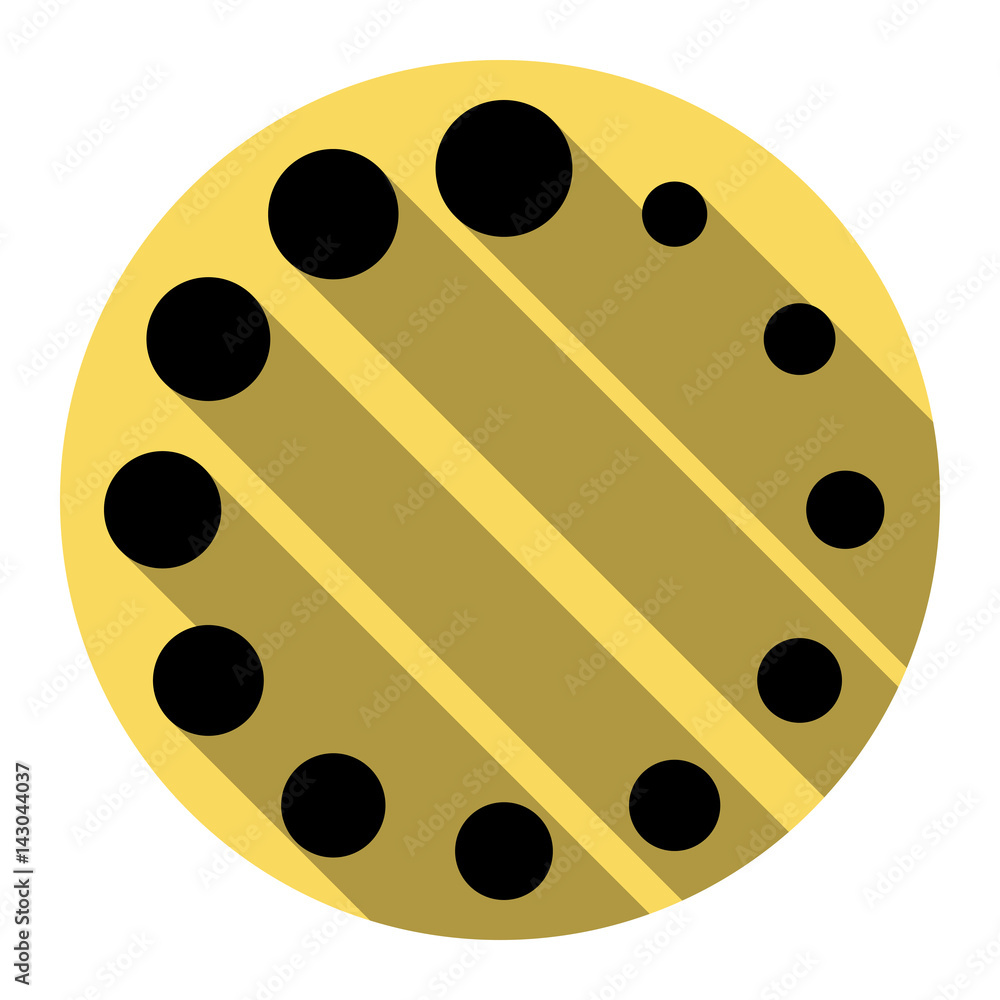 Fototapeta premium Circular loading sign. Vector. Flat black icon with flat shadow on royal yellow circle with white background. Isolated.
