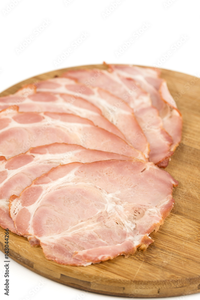 Sliced domestic smoked and cured pork neck meat Sliced domestic smoked and cured pork neck meat