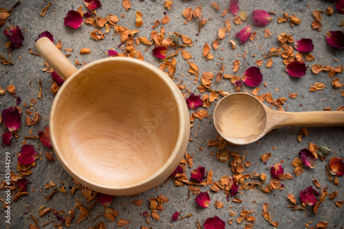 Cup and spoon make from wooden photo