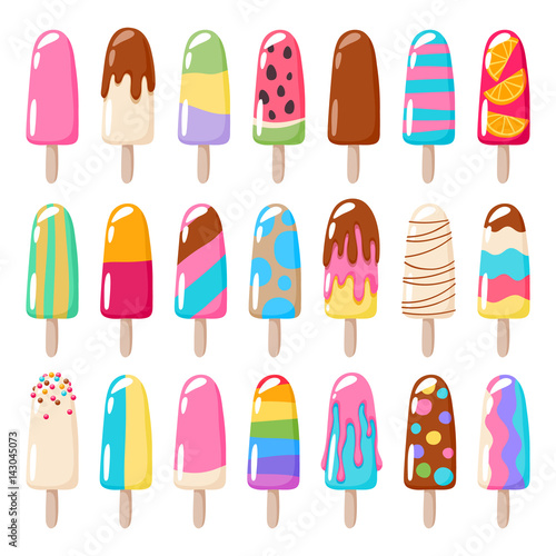 Popsicle ice cream icons set.