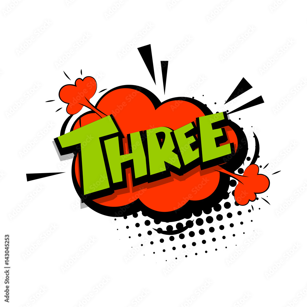 Three comic funny colorful number, count, school, badge cloud vector pop  art style. Colored message bubble speech comic cartoon expression  illustration. Comics book background template. Stock Vector | Adobe Stock