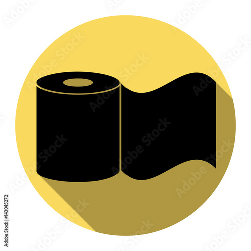 Toilet Paper sign. Vector. Flat black icon with flat shadow on royal yellow circle with white background. Isolated.