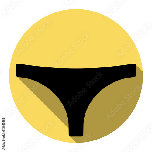 Womens panties sign. Vector. Flat black icon with flat shadow on royal yellow circle with white background. Isolated.