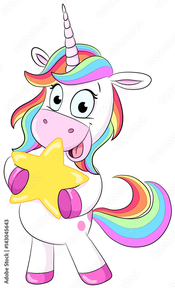 Niedliches Einhorn Mit Stern Vektor-illustration - Stock - GamesAgeddon