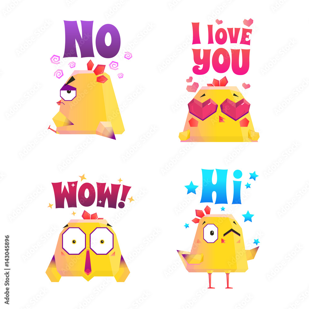 Fototapeta premium Chicken Polygonal Sticker Set
