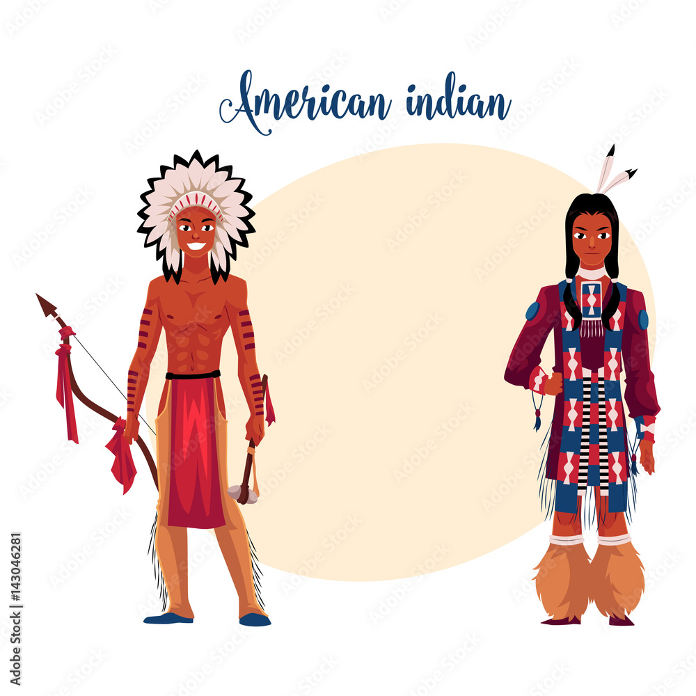 Native American Indian man shirtless in feather headdress and wearing  fringed tribal shirt, cartoon vector illustration with place for text. Native  American, Indian men in national clothes Stock Vector | Adobe Stock