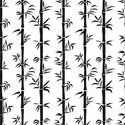 Fototapeta Naklejka Na Ścianę i Meble -  Black and white seamless bamboo pattern. Vector tropical background.