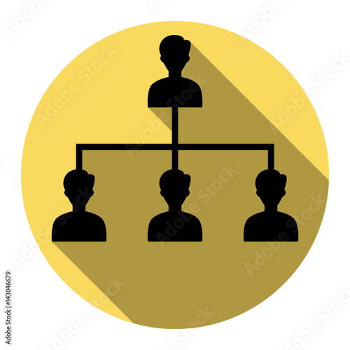 Social media marketing sign. Vector. Flat black icon with flat shadow on royal yellow circle with white background. Isolated.