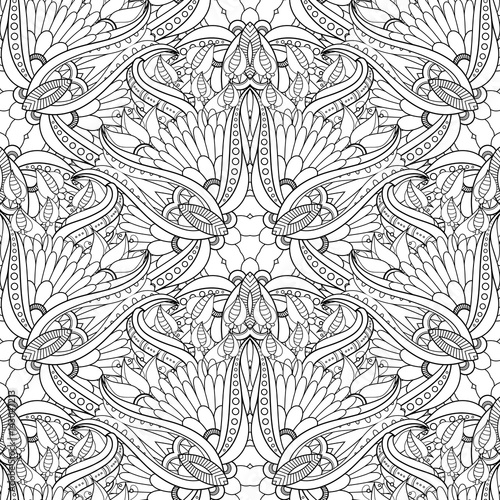 Vector Seamless Monochrome Pattern. Printable Coloring Pages. Hand Drawn Decorative Scales