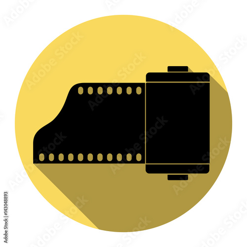 Foto camera casset sign. Vector. Flat black icon with flat shadow on royal yellow circle with white background. Isolated. photo