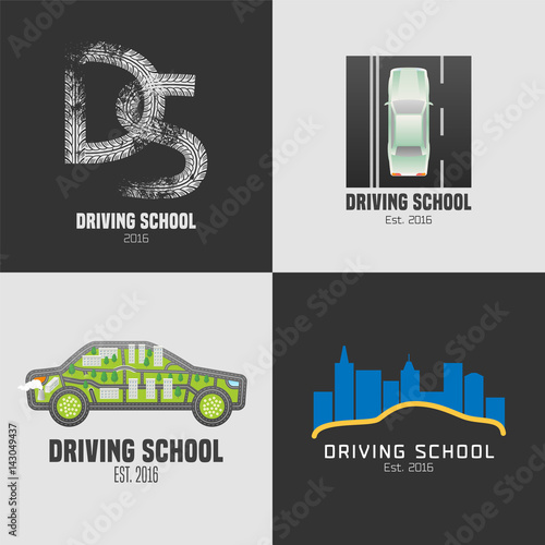 Collection of driving school vector emblems