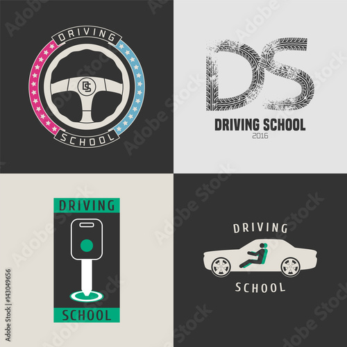 Set of automobile driving school vector icons