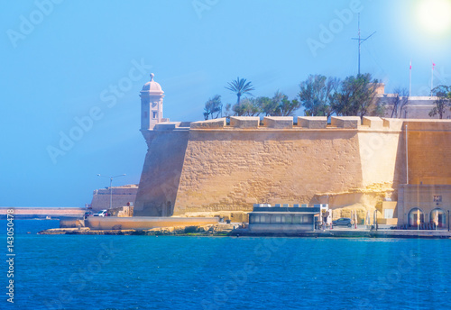 Historical architecture of fortress in Valletta, near the harbor in Malta