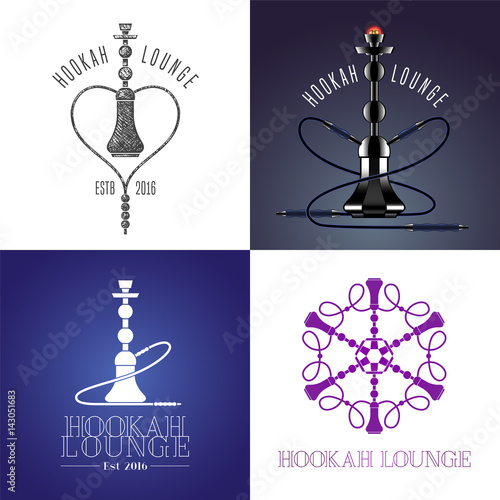 Set of hookah lounge vector logo