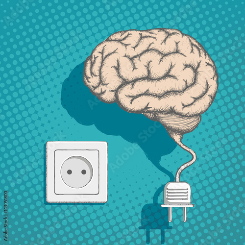 Human brain with an electrical plug and socket.
