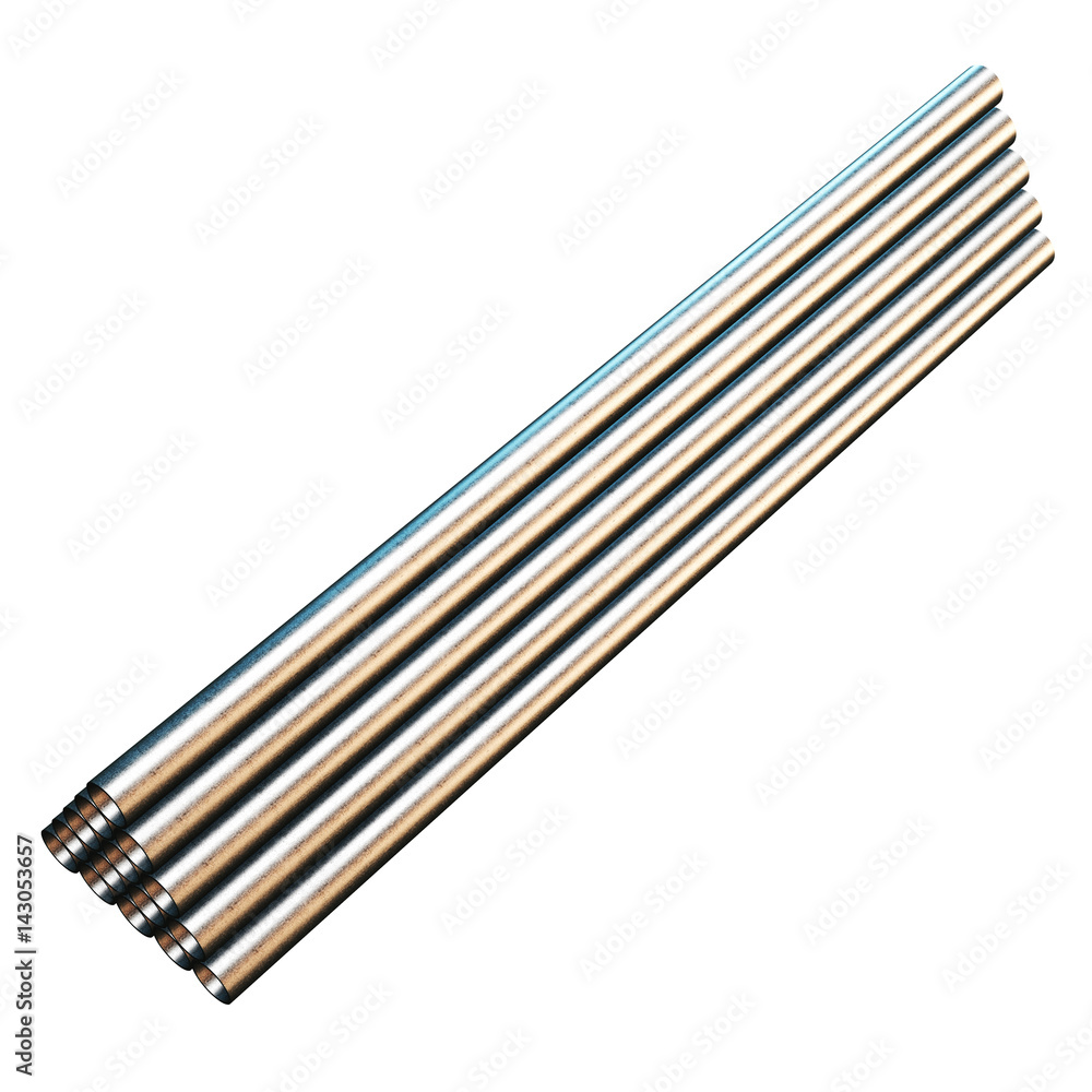 Stack of steel metal pipes. 3d render isolated on white Stack of steel metal pipes. 3d render isolated on white
