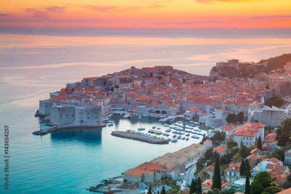 Dubrovnik, Croatia. Beautiful romantic old town of Dubrovnik during sunset.