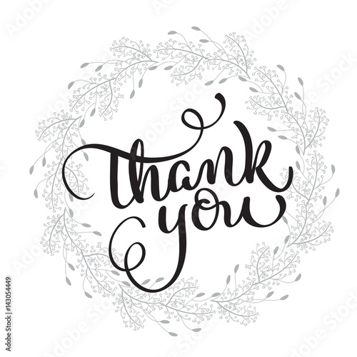 Thank you text with round frame on background. Calligraphy lettering Vector illustration EPS10