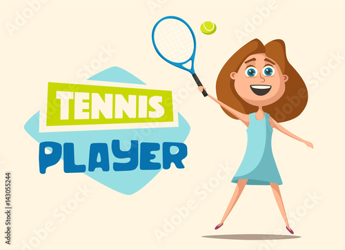 Little tennis player. Cartoon vector illustration