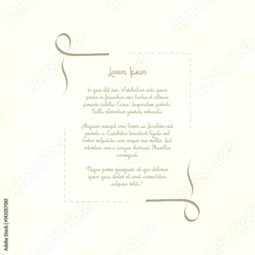 Vintage decorative frame. Retro template, place for text, poem, invitation, restaurant menu, quotes. Shabby paper background. Vector