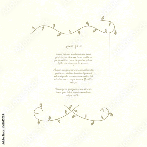 Vintage decorative frame. Retro template, place for text, poem, invitation, restaurant menu, quotes. Shabby paper background. Vector