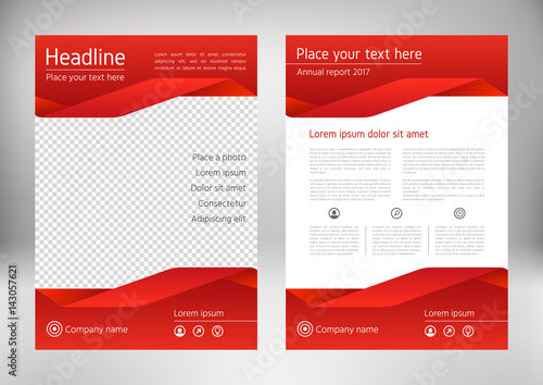 Red geometric flyer cover, business brochure vector design. Leaflet advertising abstract background. Modern poster magazine layout template. Annual report for presentation. Front and back page. 