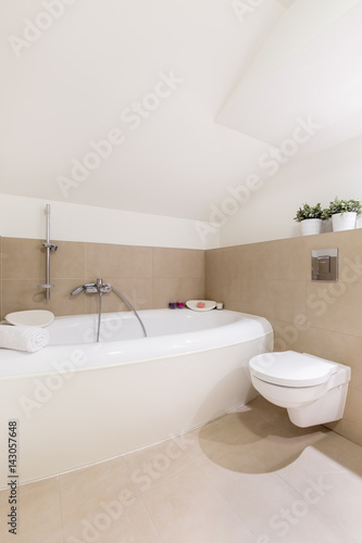 Bathroom interior with a modern bathtub