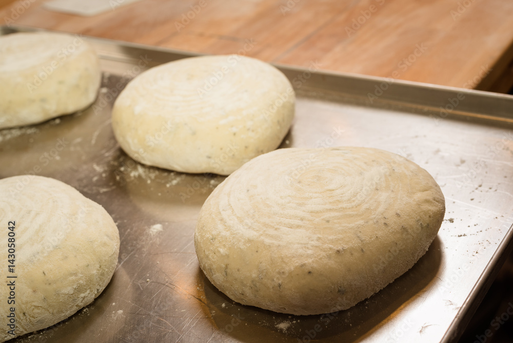 Making dough on tray Making dough on tray