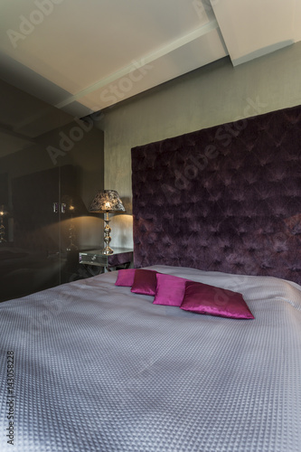 Quadro su tela Dark bedroom with kingsize bed