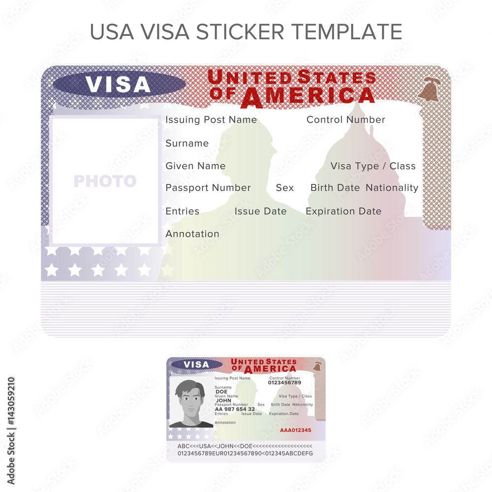 Vecteur Stock Vector USA passport visa sticker template in flat style |  Adobe Stock
