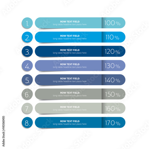 Table, schedule design template with 8 row. Vector banner.