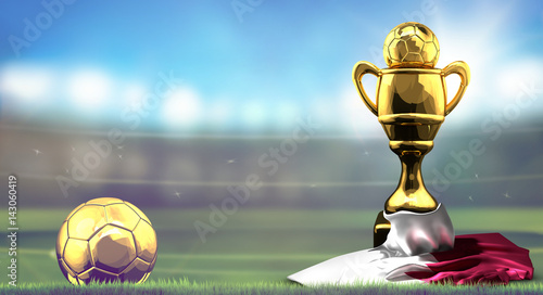 Qatar flag over golden foot...