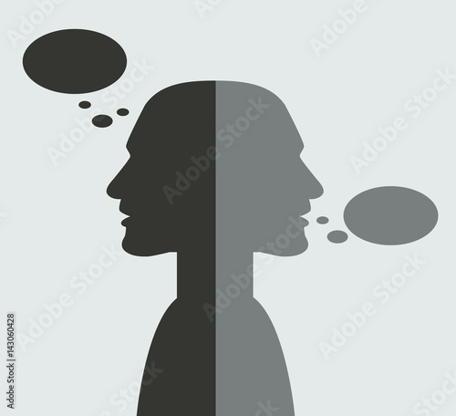 Heads turned away from each other in communication.Talk and think concept.